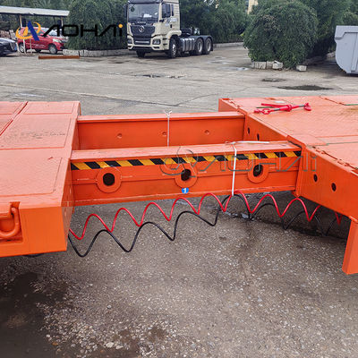 7-axle Stretchable Liftable 70-ton Gooseneck Low Flatbed Semi-trailer with Hydraulic Tailboard