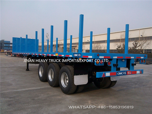 Rimorchio del letto piano di SINOTRUK 3 Axle Flatbed Trailer Log Wood con la colonna dritta